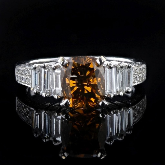 App: $28,625 2.10ct Fancy Brown SI2 CLARITY CENTER Diamond 18K White Gold Ring 2.85ctw Diamonds