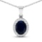 14K White Gold  Chain Pendant 2.1 Carat Blue Sapphire Oval - 1Pc + White Diamond F/C Round  0.22ct