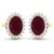 14K Yellow Gold Earrings 3 Carat Ruby (AA) Oval - 2Pcs + White Diamond F/C Round  0.26ct