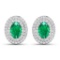 14K White Gold Earrings 0.76 Carat Zambian Emerald 6x4mm - 2Pcs + White Diamond F/C Round 0.32ct