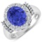 14K White Gold #7 Size Ring 3.43 Carat Tanzanite Oval - 1Pc + White Diamond Tapper Baguette 0.83ct