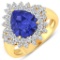 14K Yellow Gold #7 Size Ring 2.97 Carat Tanzanite Pears - 1Pc + White Diamond F/C Round  0.89ct