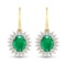 14K Yellow Gold Earrings 3.06 Carat Zambian Emerald Oval - 2Pcs + White Diamond F/C Round 0.84ct