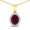 14K Yellow Gold  Chain Pendant 2.3 Carat Ruby (AA) Oval - 1Pc + White Diamond F/C Round  0.22ct