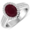 14K White Gold #7 Size Ring 2.3 Carat Ruby (AA) Oval - 1Pc + White Diamond F/C Round  0.42ct