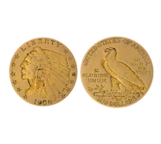 Rare 1908 $2.50 U.S. Indian Head Gold Coin