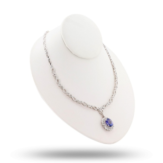 App: $38,420 6.83ct Tanzanite and 6.52ctw Diamond 14K White Gold Pendant/Necklace (Vault_R32)