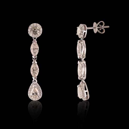 App: $17,190 4.01ctw Diamond 18K White Gold Dangle Earrings (Vault_R32)