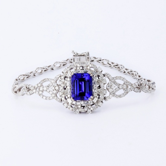 App: $37,191 8.91ct Tanzanite and 3.46ctw Diamond 14K White Gold Bracelet (GIA CERTIFIED)