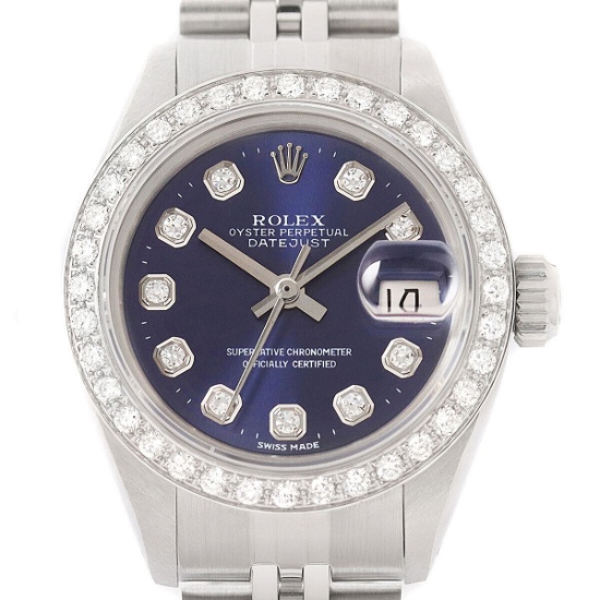 Rolex Ladies Datejust 18K Gold & Steel Blue Dial Diamond Watch w_ Jubilee Band (Vault_CC)