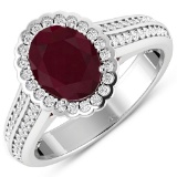 14K White Gold #7 Size Ring 2.3 Carat Ruby (AA) Oval - 1Pc + White Diamond F/C Round  0.42ct