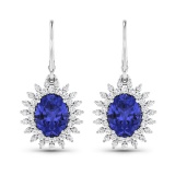 14K White Gold Earrings 2.82 Carat Tanzanite (AA+) Oval - 2Pcs + White Diamond F/C Round  0.84ct