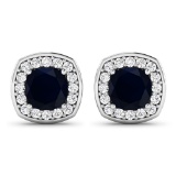 14K Yellow Gold Earrings 4.2 Carat Blue Sapphire (AA) Oval - 2Pcs + White Diamond F/C Round  0.84ct