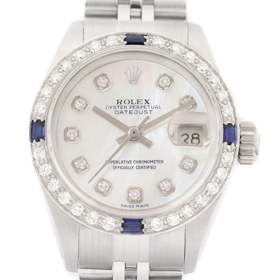 Rolex Ladies Datejust 18K Gold & Steel Mother of Pearl Diamond Sapphire Jubilee Watch (Vault_CC)