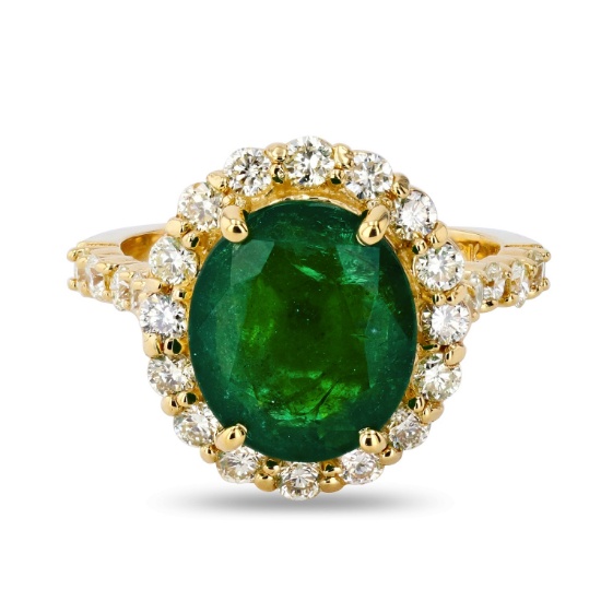 App: $14,985 4.12ct Emerald and 1.08ctw Diamond 18K Yellow Gold Ring (Vault_R33)