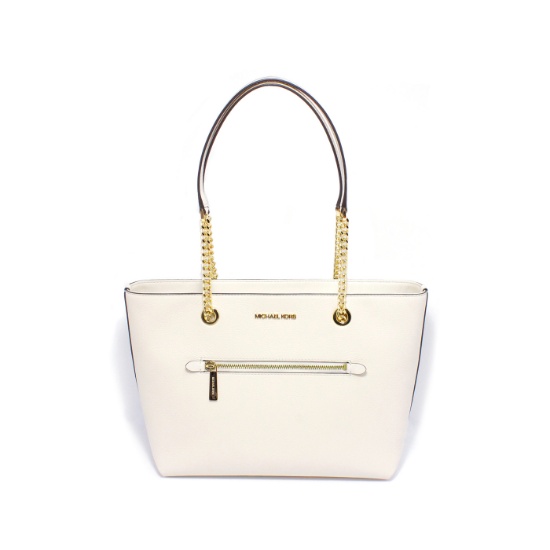 Brand New Michael Kors Leather Cream MD FRNT ZP  chin Tote (Retail Price) $448
