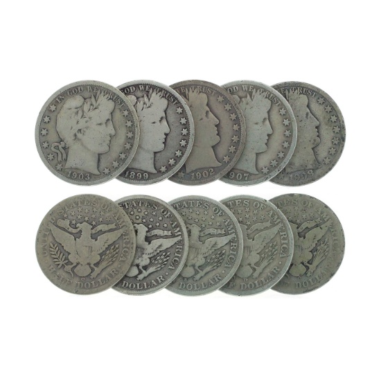 (5) Assorted Dates Barber Head Half Dollar Coins