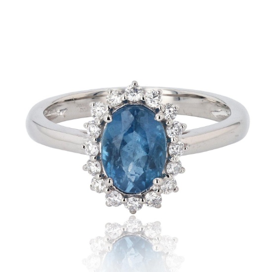 App: $3,315 1.07ct Aquamarine and 0.30ctw Diamond Platinum Ring (Vault_R33)