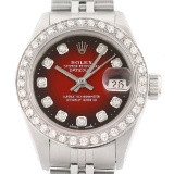 Rolex Ladies Datejust 18K Gold & Steel Red Vignette Diamond Watch w_ Rolex Band (Vault_CC)