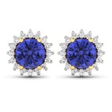 14K Yellow Gold Earrings 1.44 Carat Tanzanite (AA+) Round - 2Pcs + White Diamond F/C Round  0.32ct (
