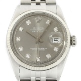 Rolex Mens Datejust 18K White Gold & Stainless Steel Gray Diamond Dial Watch (Vault_CC)