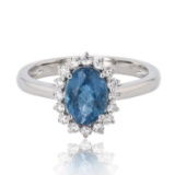 App: $3,315 1.07ct Aquamarine and 0.30ctw Diamond Platinum Ring (Vault_R33)