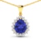 14K Yellow Gold 18 Chain Pendant 3.25 Carat Tanzanite Pears Cut with White Diamond  0.48ct (Vault_Q)