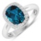 14K White Gold Ring 1.95 Carat London Blue Topaz Cushion Cut with White Diamond  0.22ct (Vault_Q)