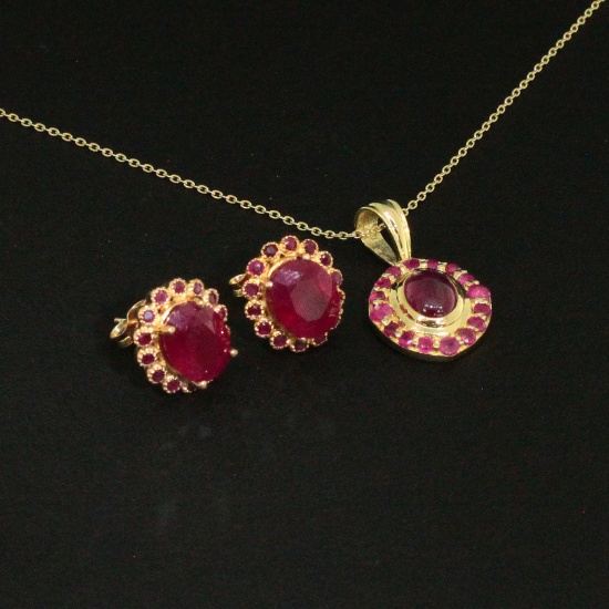 Ruby Earrings and Pendant Sterling Silver Collection