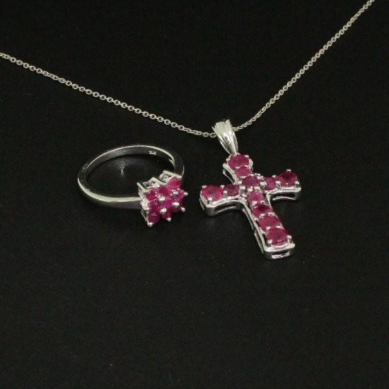 Ruby Ring size 7.5 and Pendant Sterling Silver Collection