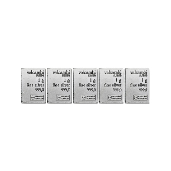 5 Valcambi Suisse CHI Essayeur Fondeur 1 Gram 999,0 Fine Silver Bars