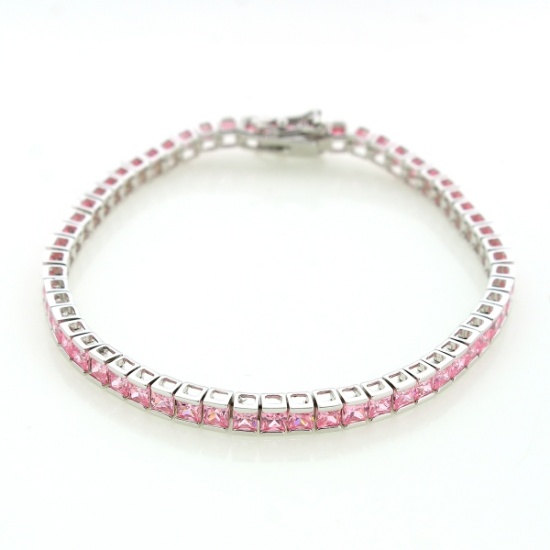 Square Cut Pink Cubic Zirconia Sterling Silver Bracelet