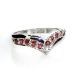 0.25CT Round Cut Ruby And Topaz Platinum Over Sterling Silver Ring