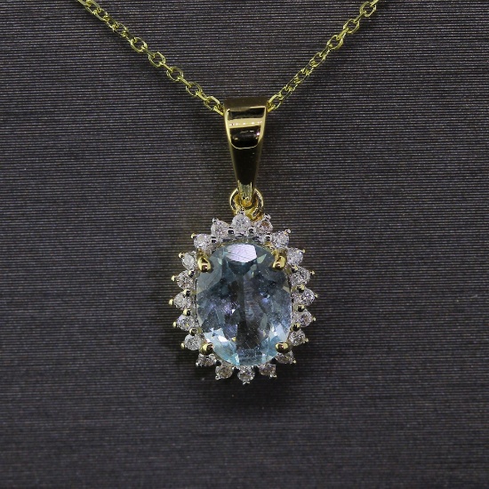 Stunning 1 Carat Aquamarine Pendant with 14kt Yellow Gold Chain! (Vault_Q)