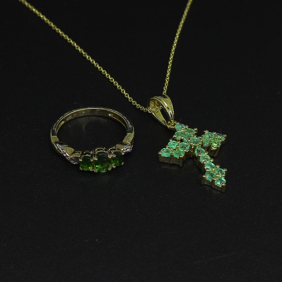 Chrome Diopside Ring Size 6.5 and Pendant Sterling Silver Collection