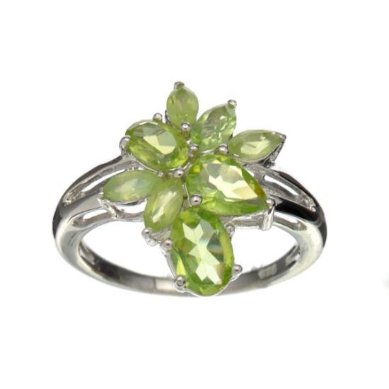 2.80CT Oval, Pear And Marquise Cut Peridot Sterling Silver Ring