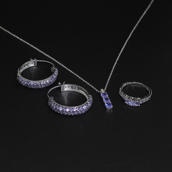 Tanzanite Ring Size 6, Earrings, and Pendant Sterling Silver Collection