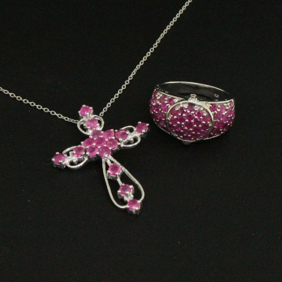 Ruby Ring size 7 and Pendant Sterling Silver Collection