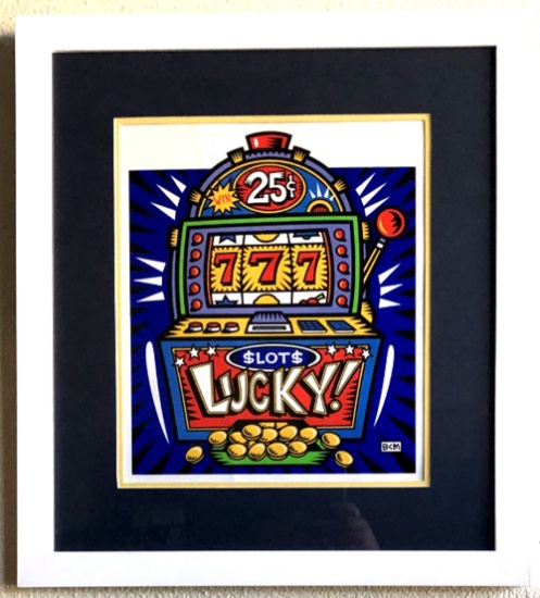 Burton Morris - "Slot Machine" Blue Framed Giclee Original Signature with Certificate  (Vault_DNG)