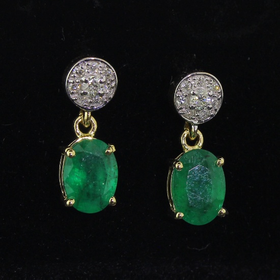 Yellow Gold Earrings with Zambian Emerald and Diamond! (Vault_Q)