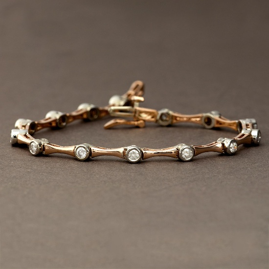 14KT Two Tone Gold, Custom Made 1.00CT Round Brilliant Cut Diamond Bracelet (VGN A-301)