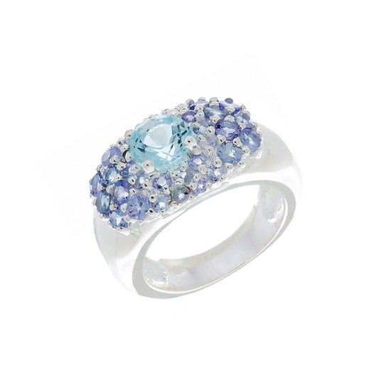 Aquamarine and Tanzanite Sterling Silver Size 7 Ring