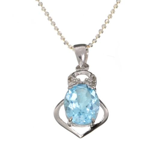 2.90CT Blue Topaz And White Sapphire Sterling Silver Pendant With Chain