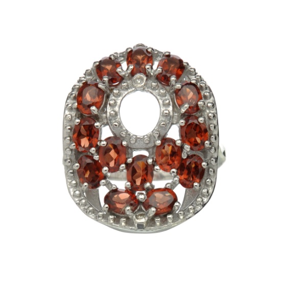 3.11CT Oval Cut Garnet And 0.03CT Round Cut Diamond Sterling Silver Ring