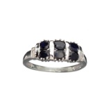 1.33CT Round Cut Blue And White Sapphire Sterling Silver Ring