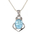 2.90CT Blue Topaz And White Sapphire Sterling Silver Pendant With Chain