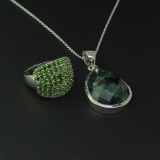 Chrome Diopside Ring Size 6.5 and Emerald Pendant Sterling Silver Collection