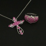 Ruby Ring size 7 and Pendant Sterling Silver Collection