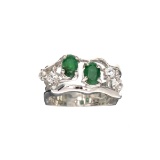 1.20CT Green Emerald and White Topaz Sterling Silver Ring