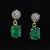 Yellow Gold Earrings with Zambian Emerald and Diamond! (Vault_Q)